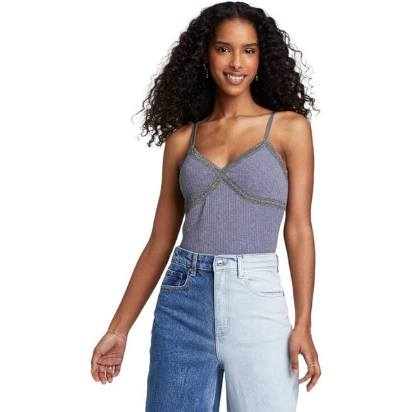 Wild Fable Women's Lace Trim Tiny Tank Top Heather Gray XXL - Picture 3 of 7